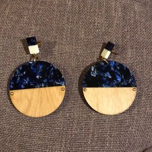 Wood and faux marble resin earrings from Brazil
